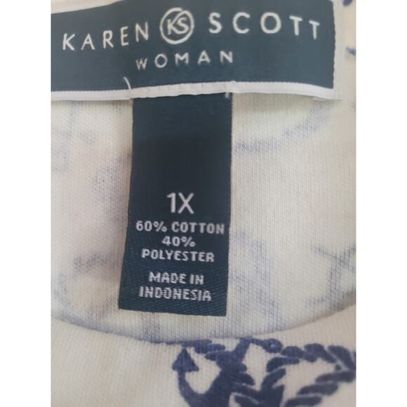 Karen Scott White Shirt Blue Anchors/Helm Sz 1X - Picture 5 of 5